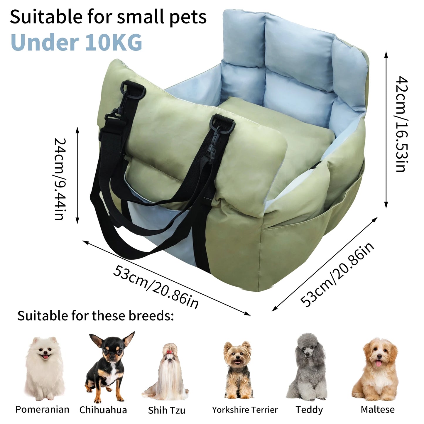 Dog Car Seat Travel Bed And Carrier For Small Dogs Up To 10 Kg