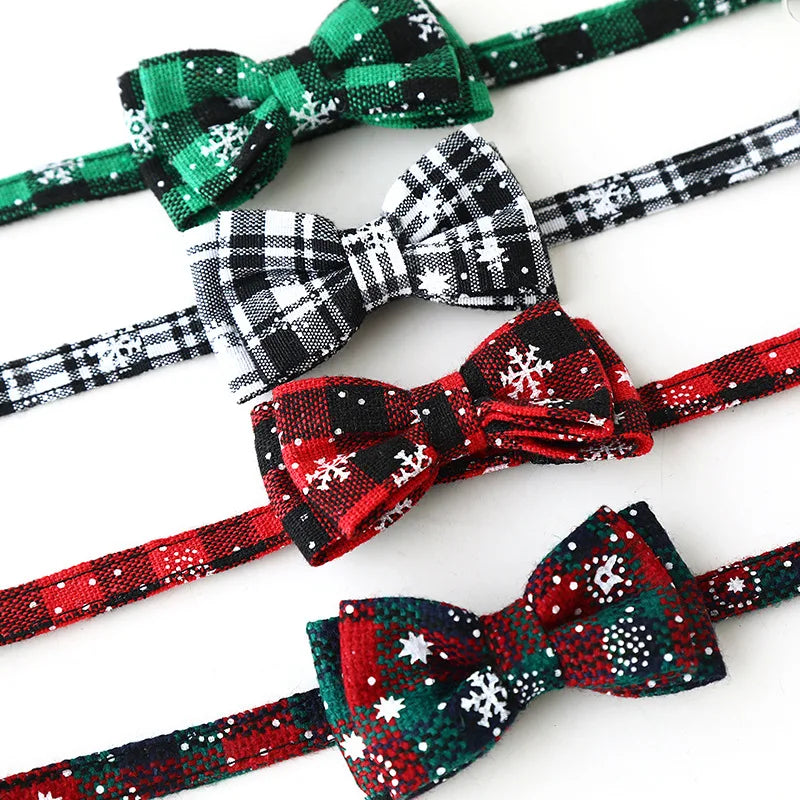 Christmas Bowknot Plaid Bell Collar for Cats and Small Dogs Adjustable Breakaway