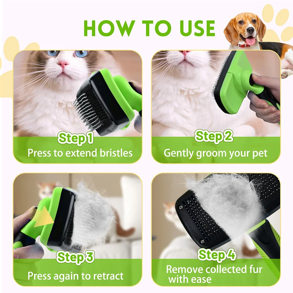 Self Cleaning Pet Brush For Dogs And Cats Gentle Hair Removal Comb
