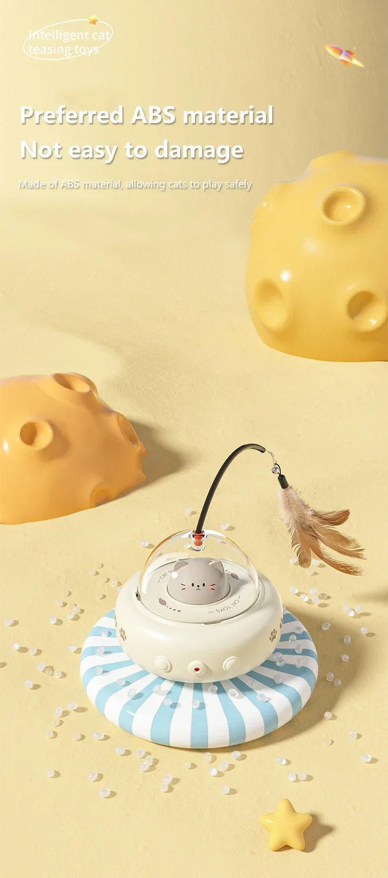 Electric UFO Cat Teaser Wand With Bell And Replaceable Feather