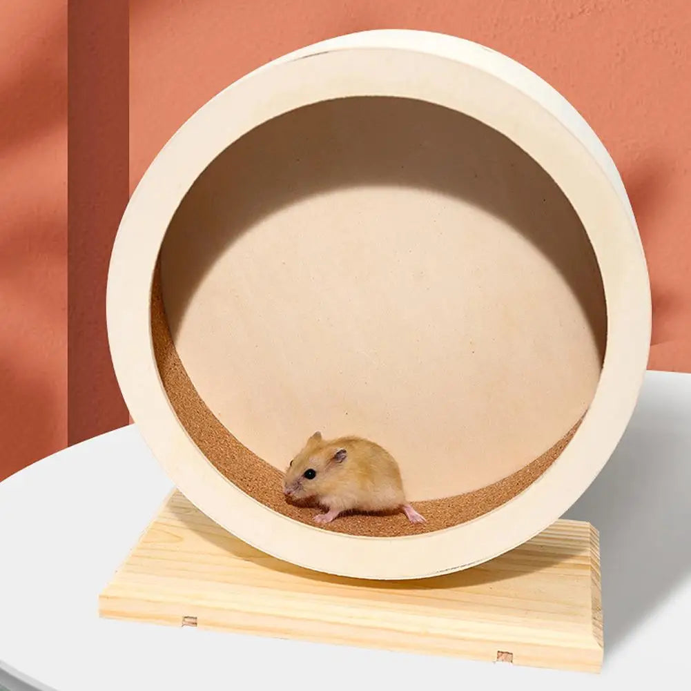 Golden Bear Mute Wooden Hamster Running Wheel with Cork Pad Roller