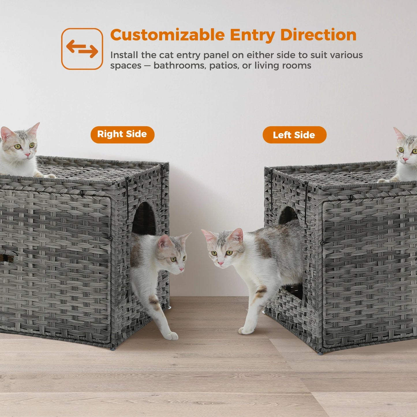 Rattan Cat Litter Box Enclosure With Taller Doorway And Flip Up Design