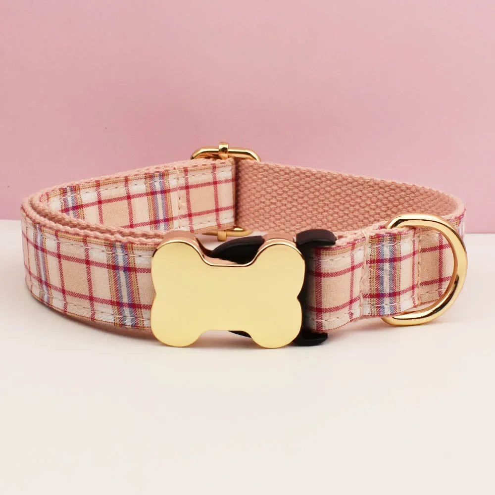 Custom Logo Plaid Dog Collar Personalized Cotton Padded Comfort