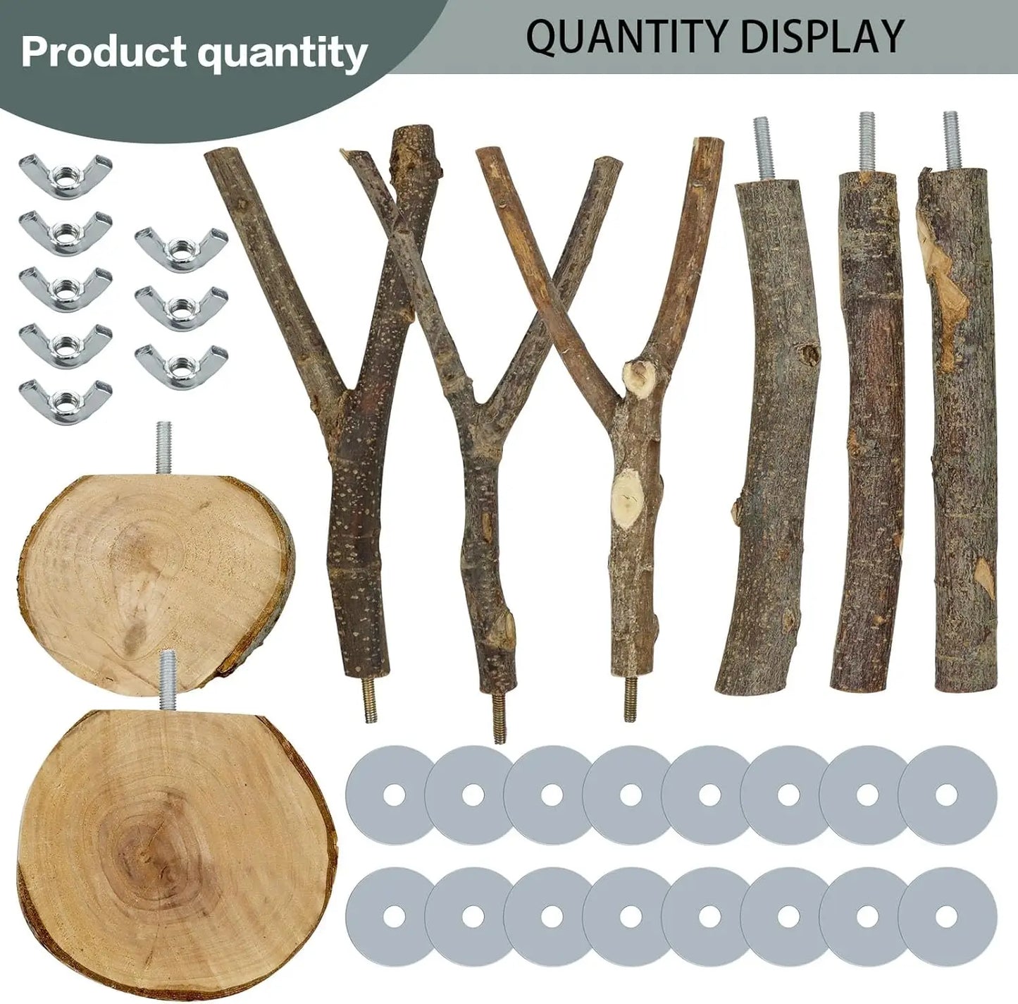 Natural Wood Bird Perches 8 Piece Multi Branch Cage Stand For Parakeets Budgies