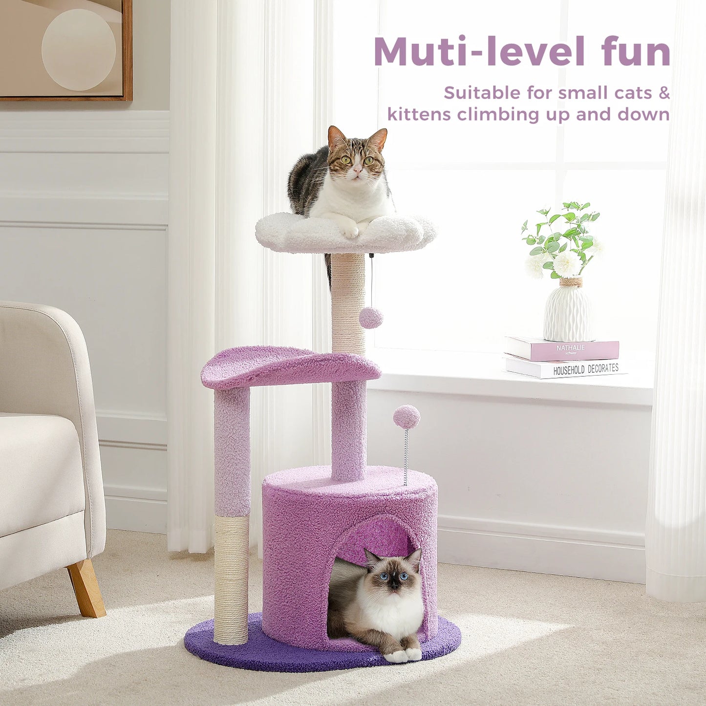 Flower Cat Tree For Indoor Cats With Sisal Scratching Post Plush Perches