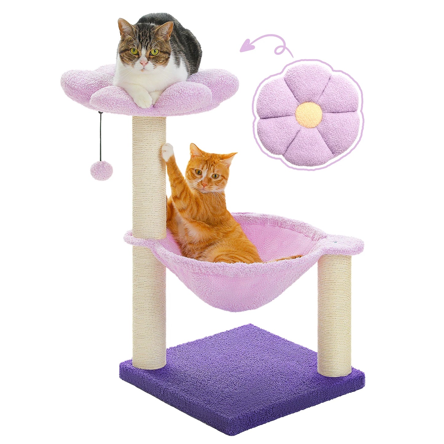 Flower Cat Tree With Large Hammock Perch And Sisal Scratching Post Indoor Tower