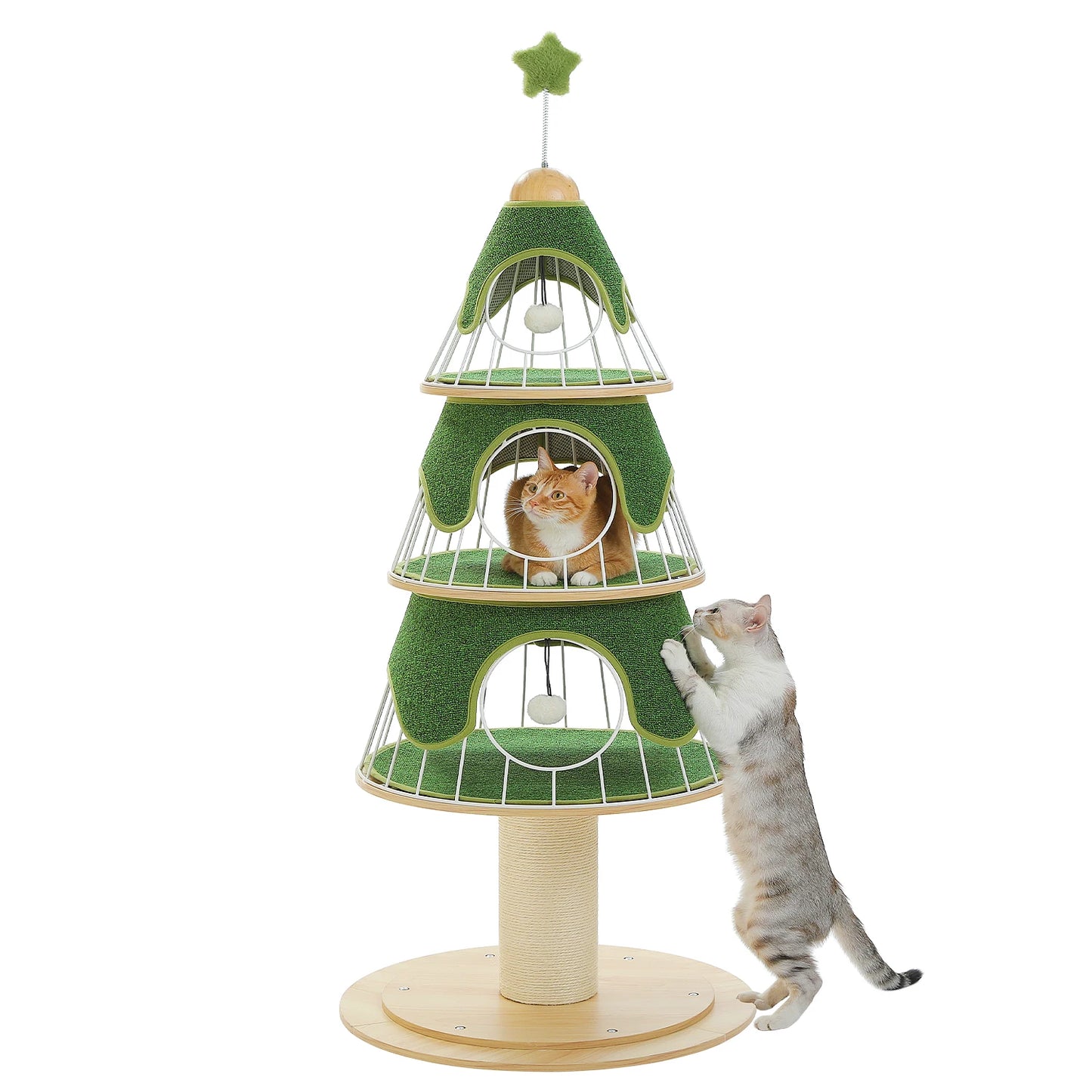 PAWZ Road Christmas Multi Level Cat Tree Tower With 3 Cozy Condos And Pompoms