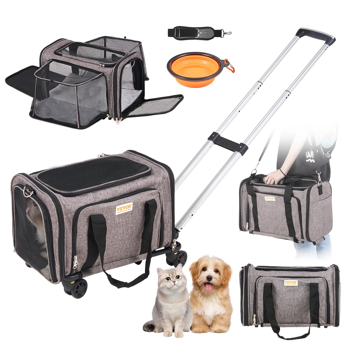 SucceBuy Pet Carrier Backpack for Cats and Dogs Breathable Travel with Wheels