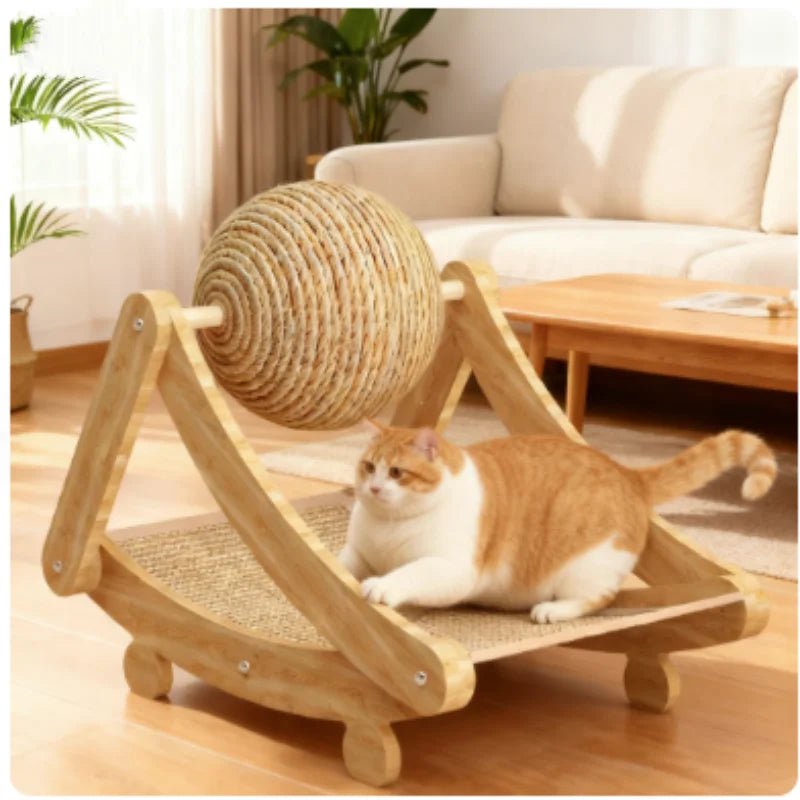 Wooden Cat Scratching Ball 2in1 Sisal Scratch Board Wear Resistant Paw Toy