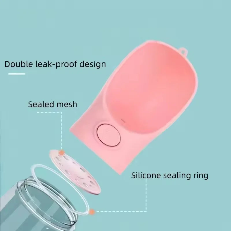 Portable Pet Water Bottle With Food Dispenser 350ml Leakproof Travel Cup