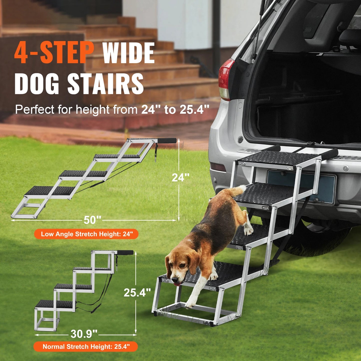 SucceBuy Car SUV Truck Dog Stairs Folding Portable Aluminum Pet Steps 150 Lbs