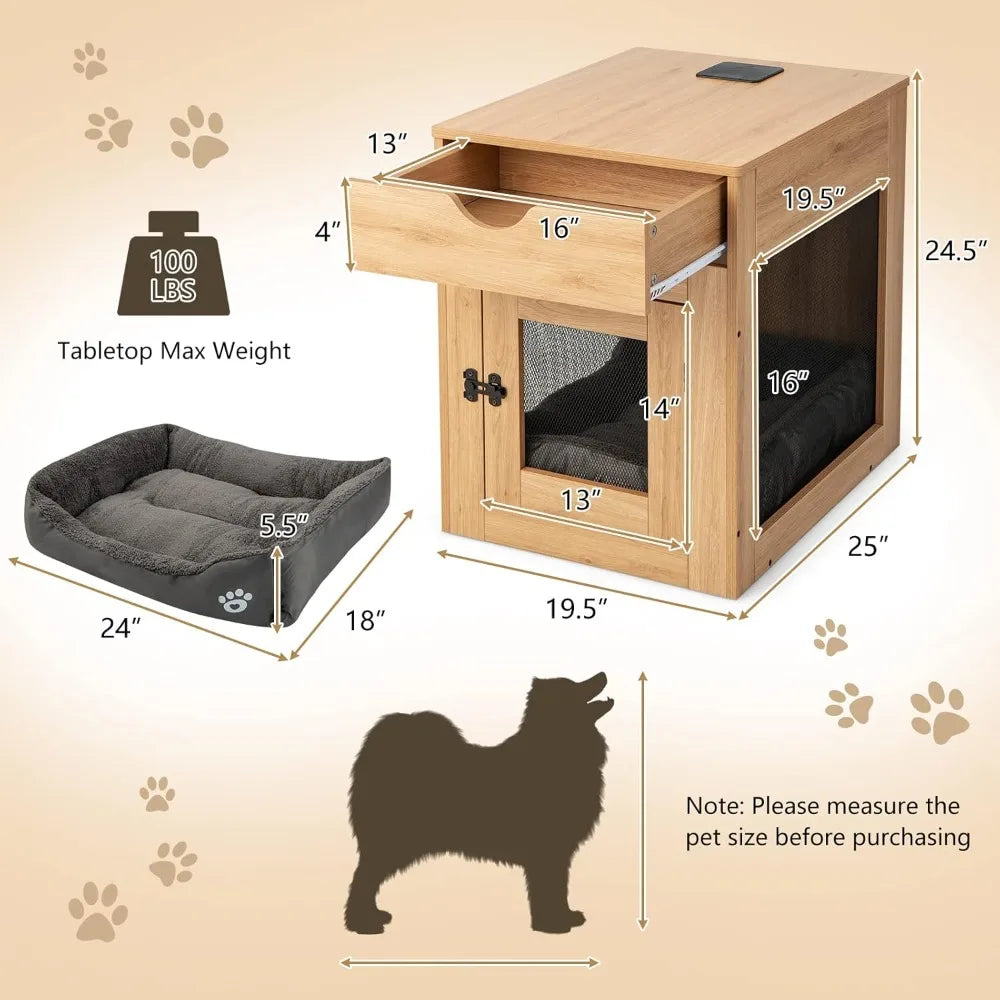 Masterpiece Dog Crate End Table With Wireless Charging And USB Ports