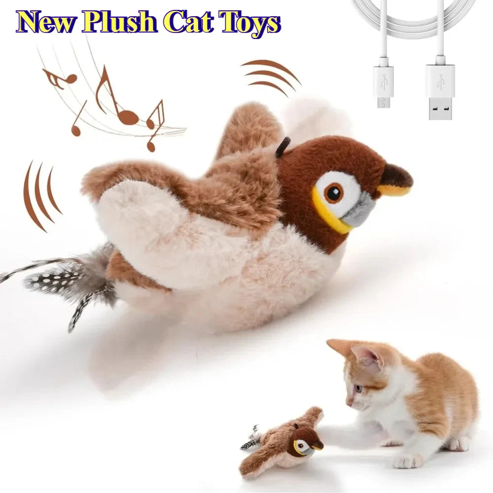 Catnip Interactive Squeaky Plush Bird Toy USB Rechargeable for Cats