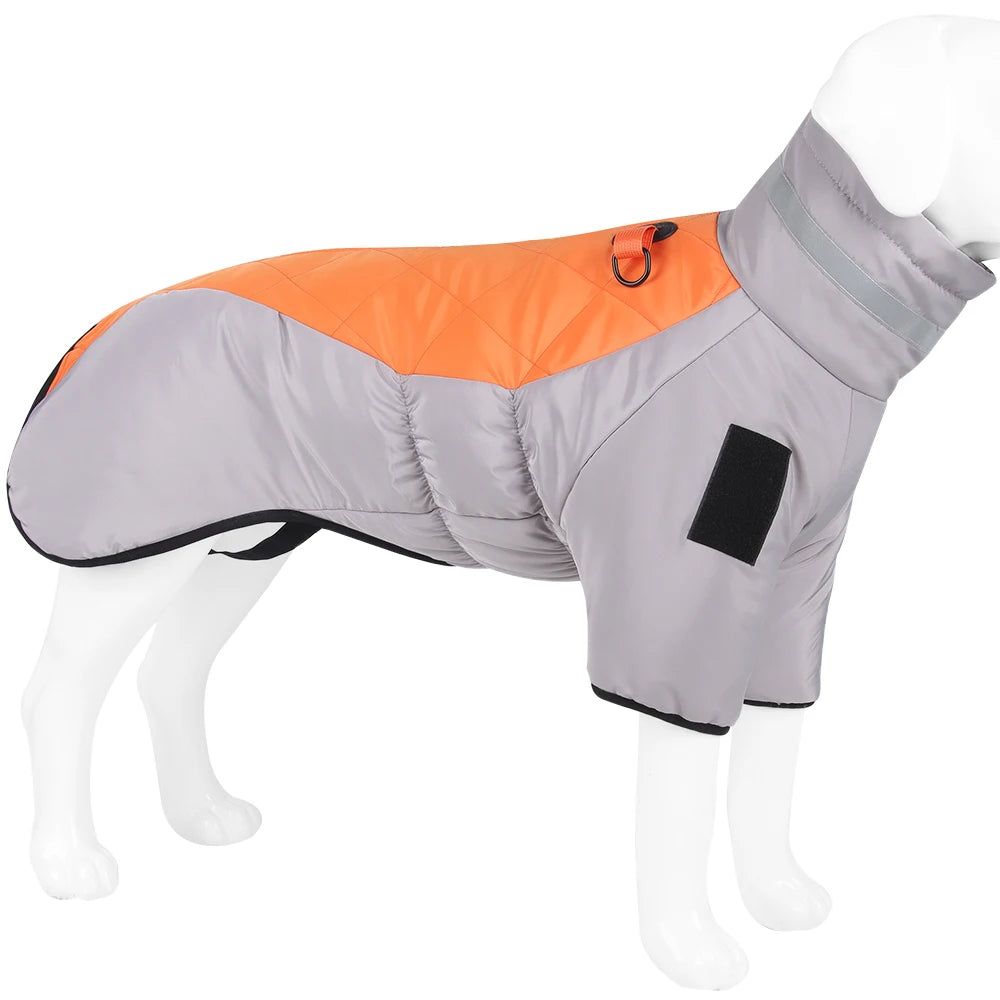 Warm Reflective Puffer Dog Coat For Large Dogs With Built In Harness Vest