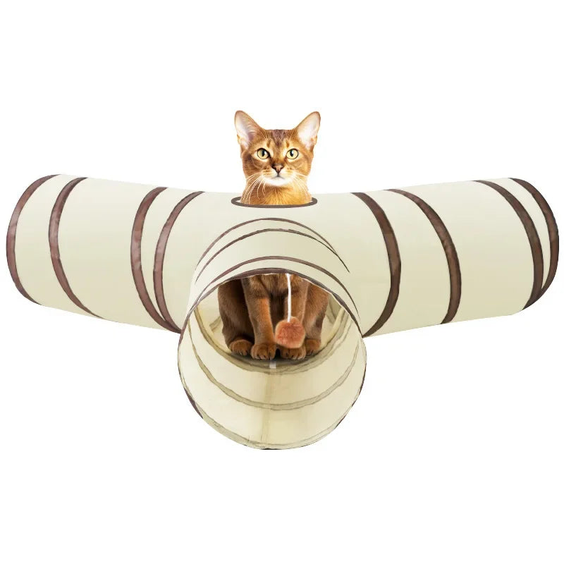 Long Cat Play Tunnel T Y Shaped Foldable Interactive Indoor Toy
