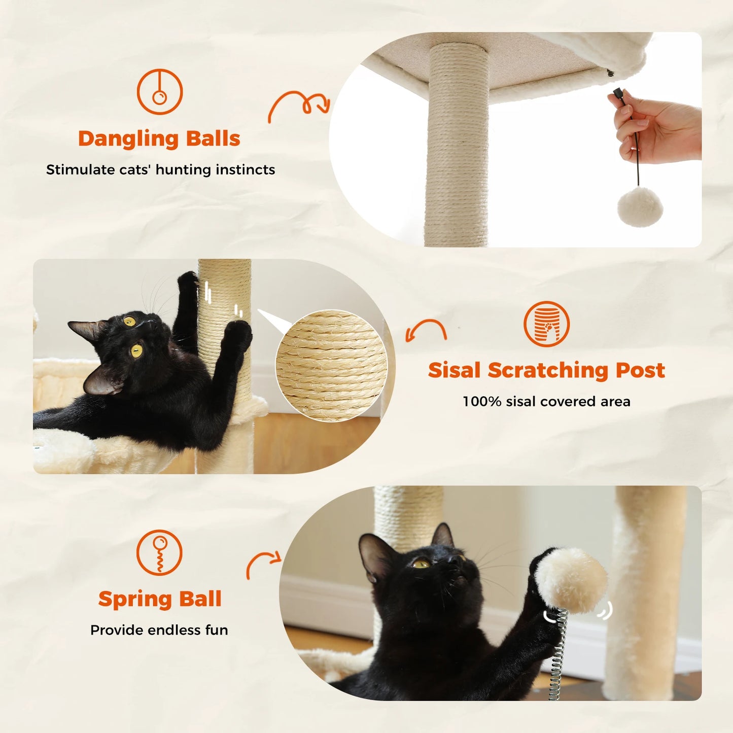 Modern Wood Cat Tree Tower For Indoor Cats With Condo Hammock Scratching Posts