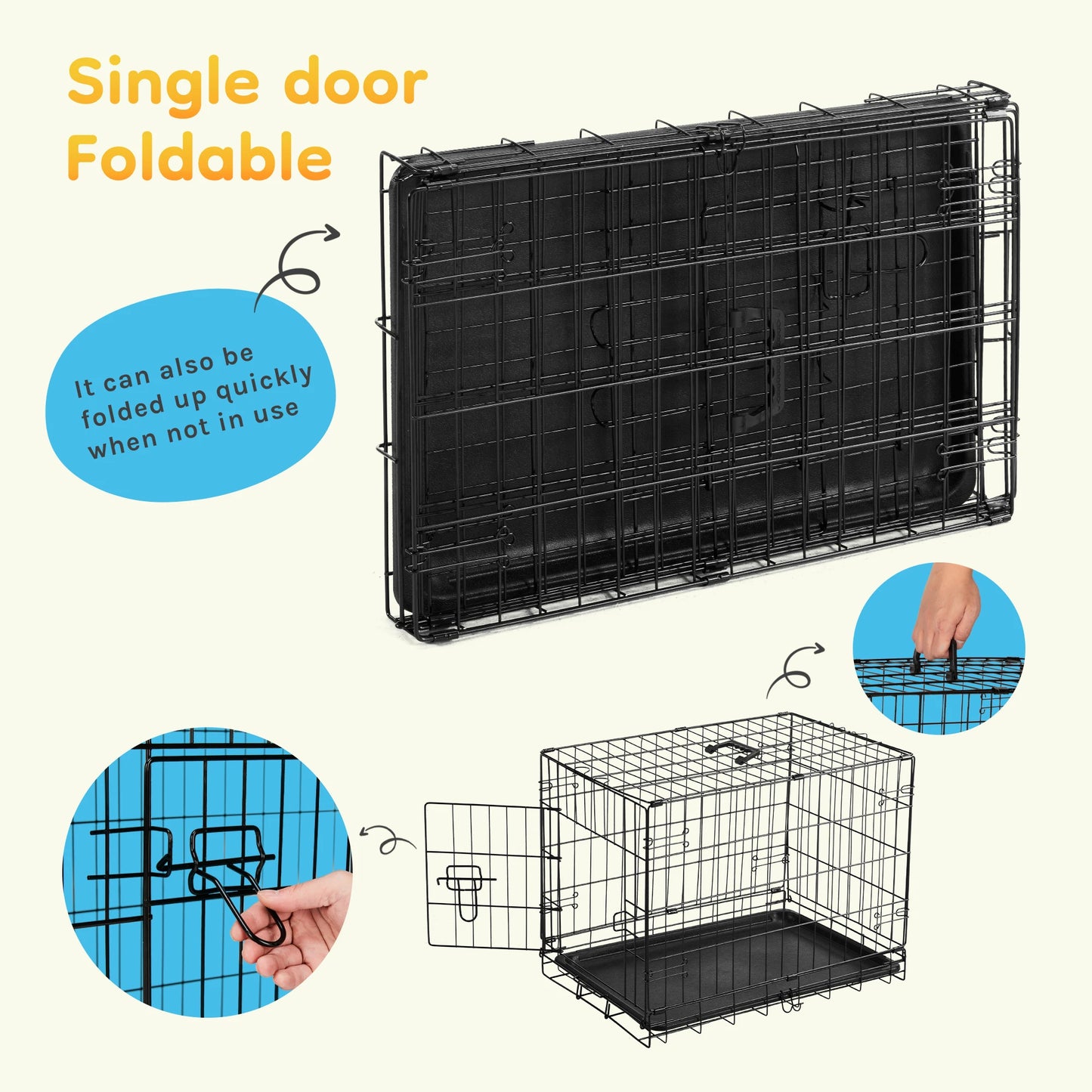 JHK 30 Inch Folding Single Door Wire Dog Cage With Leak Proof Pan For Indoor Outdoor