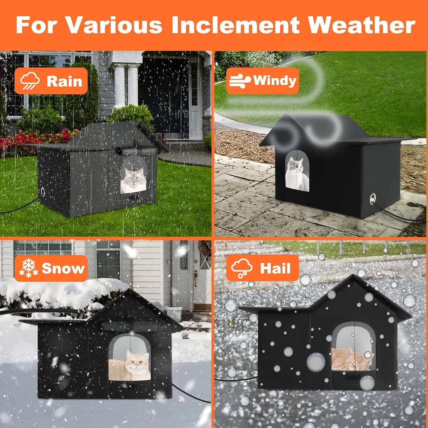 Large Heated Outdoor Cat House With Weatherproof Insulated Shelter And Pads