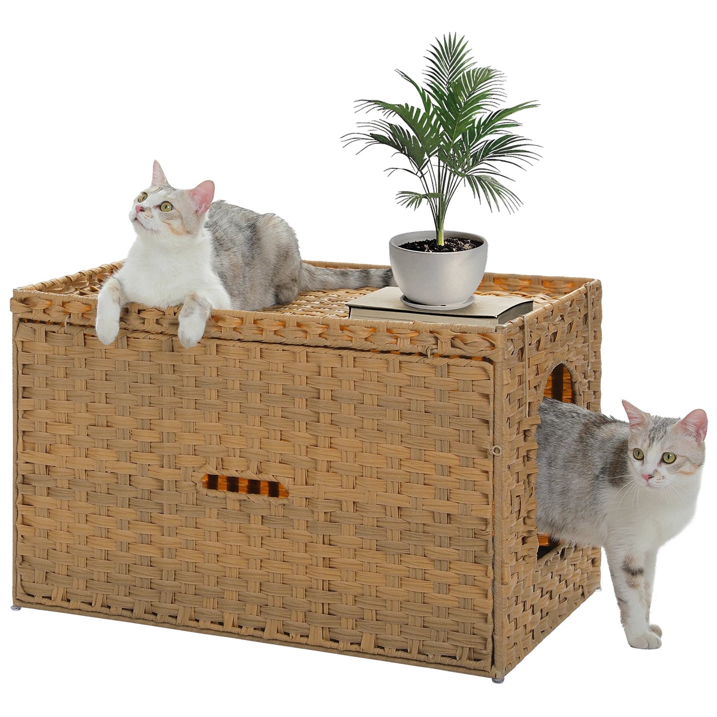 Rattan Cat Litter Box Enclosure With Taller Doorway And Flip Up Design
