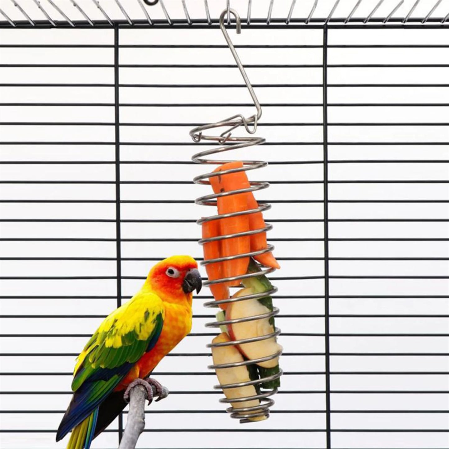 Stainless Steel Bird Feeder Hanging Parrot Fruit Treat Skewer Foraging Toy