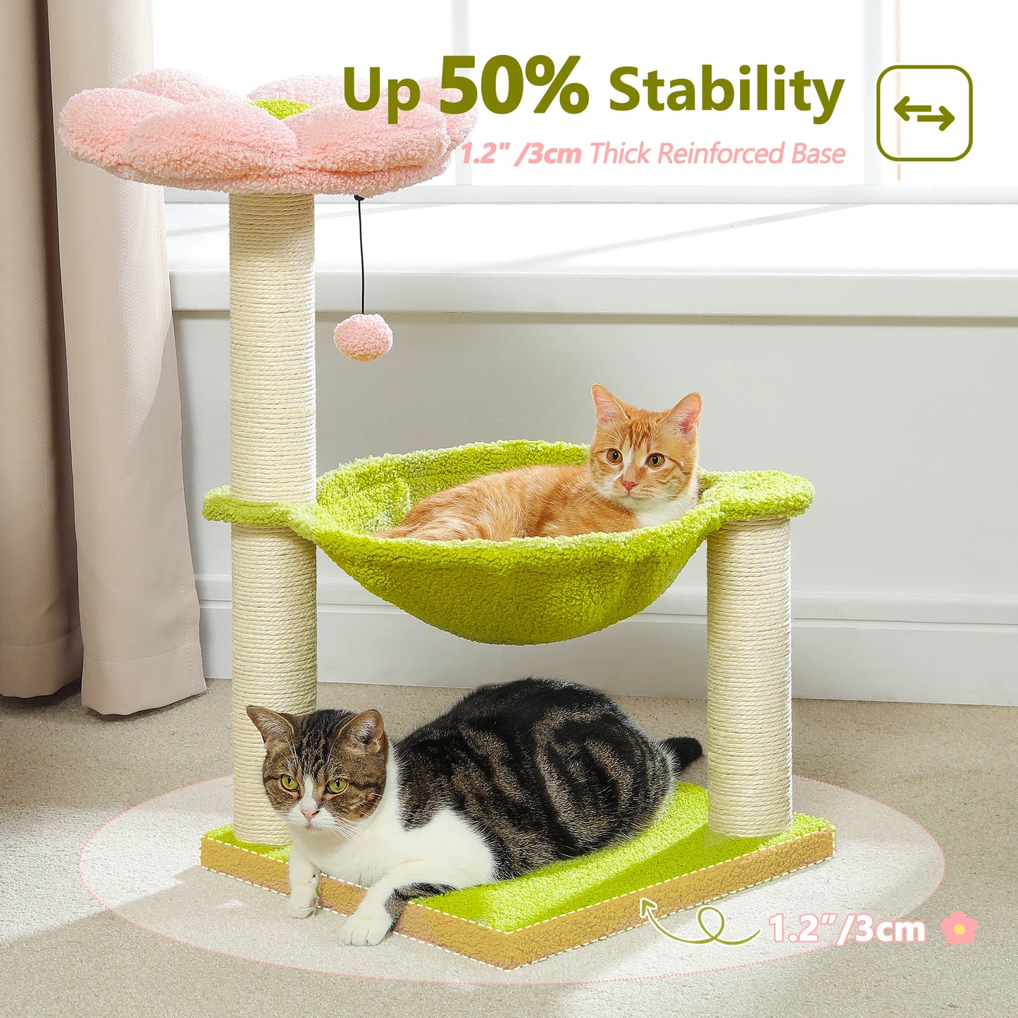 Flower Cat Tree With Large Hammock Perch And Sisal Scratching Post Indoor Tower