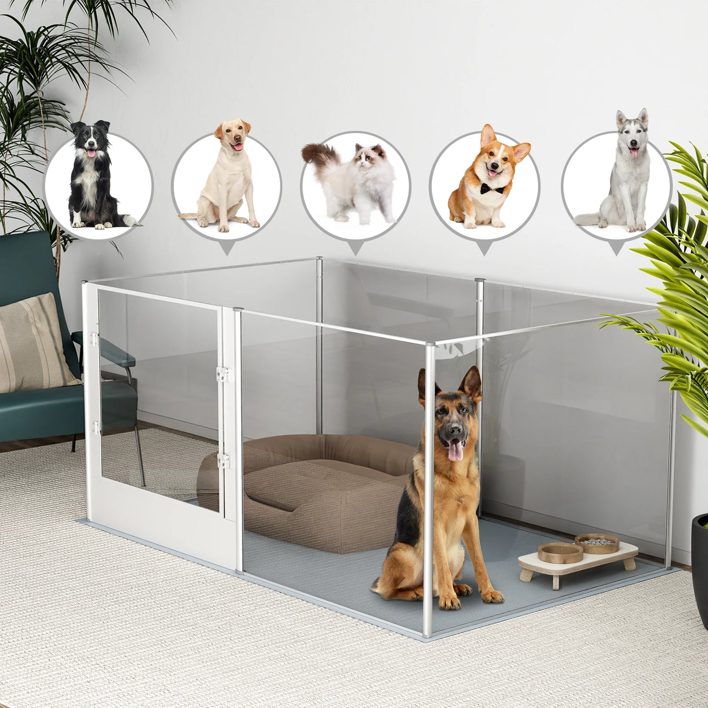 BingoPaw Acrylic Dog Playpen Fence With Waterproof Pad For Cats And Puppies