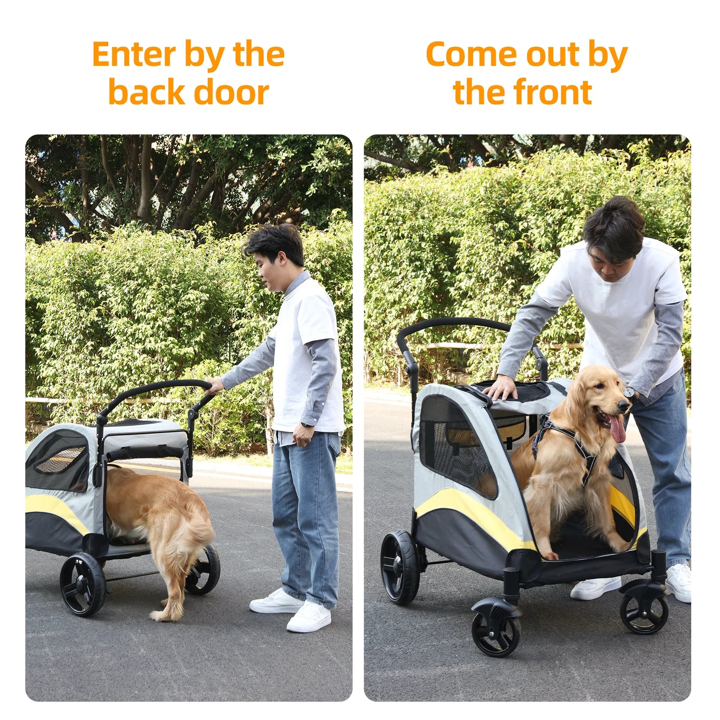 Foldable Four Wheel Dog Stroller For Two Dogs Up To 121 Lbs