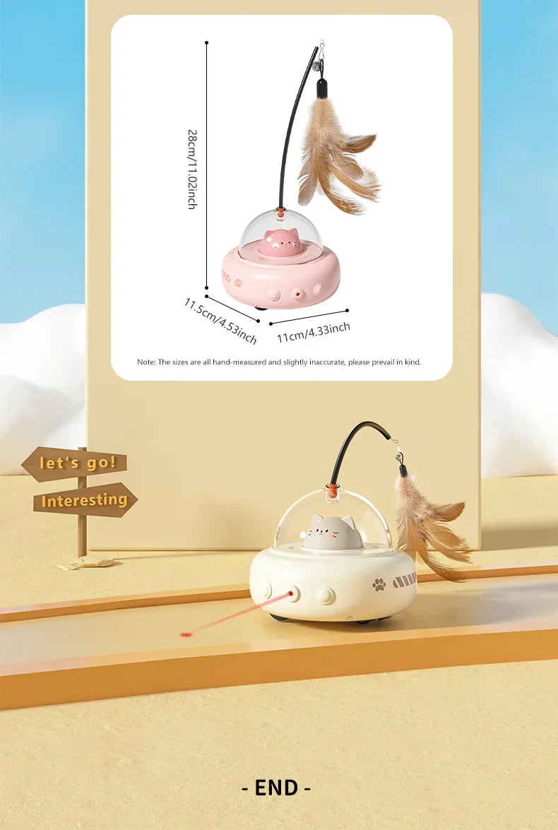 Electric UFO Cat Teaser Wand With Bell And Replaceable Feather