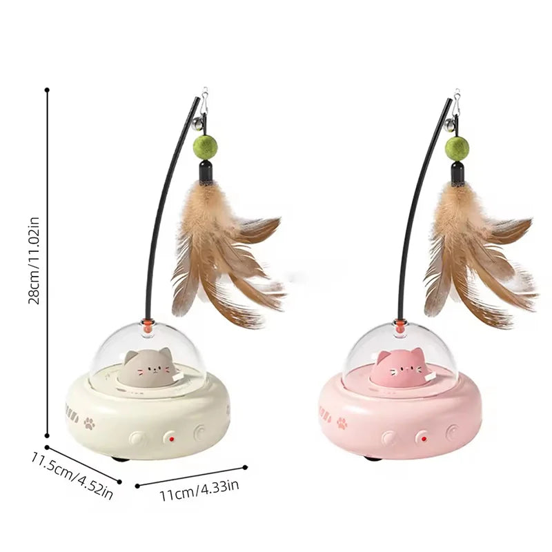 Electric UFO Cat Teaser Stick With Bell Replaceable Feather Interactive Cat Toy