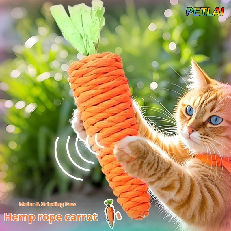 Carrot Shaped Cat Teething Toy With Hemp Rope Interactive Chew Toy
