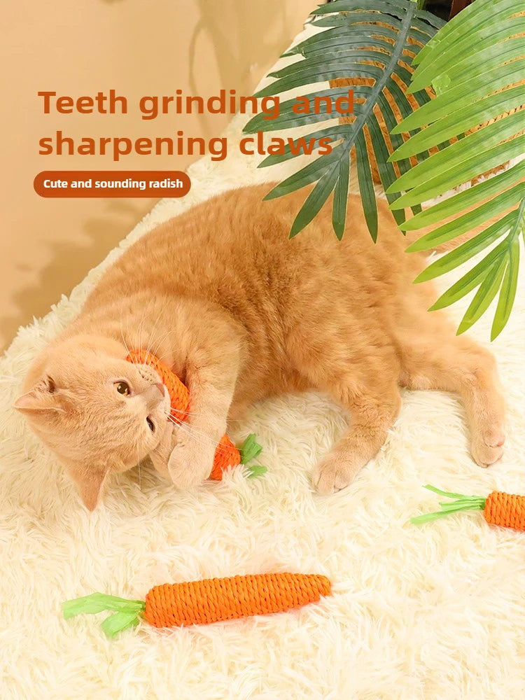 Carrot Shaped Cat Teething Toy With Hemp Rope Interactive Chew Toy