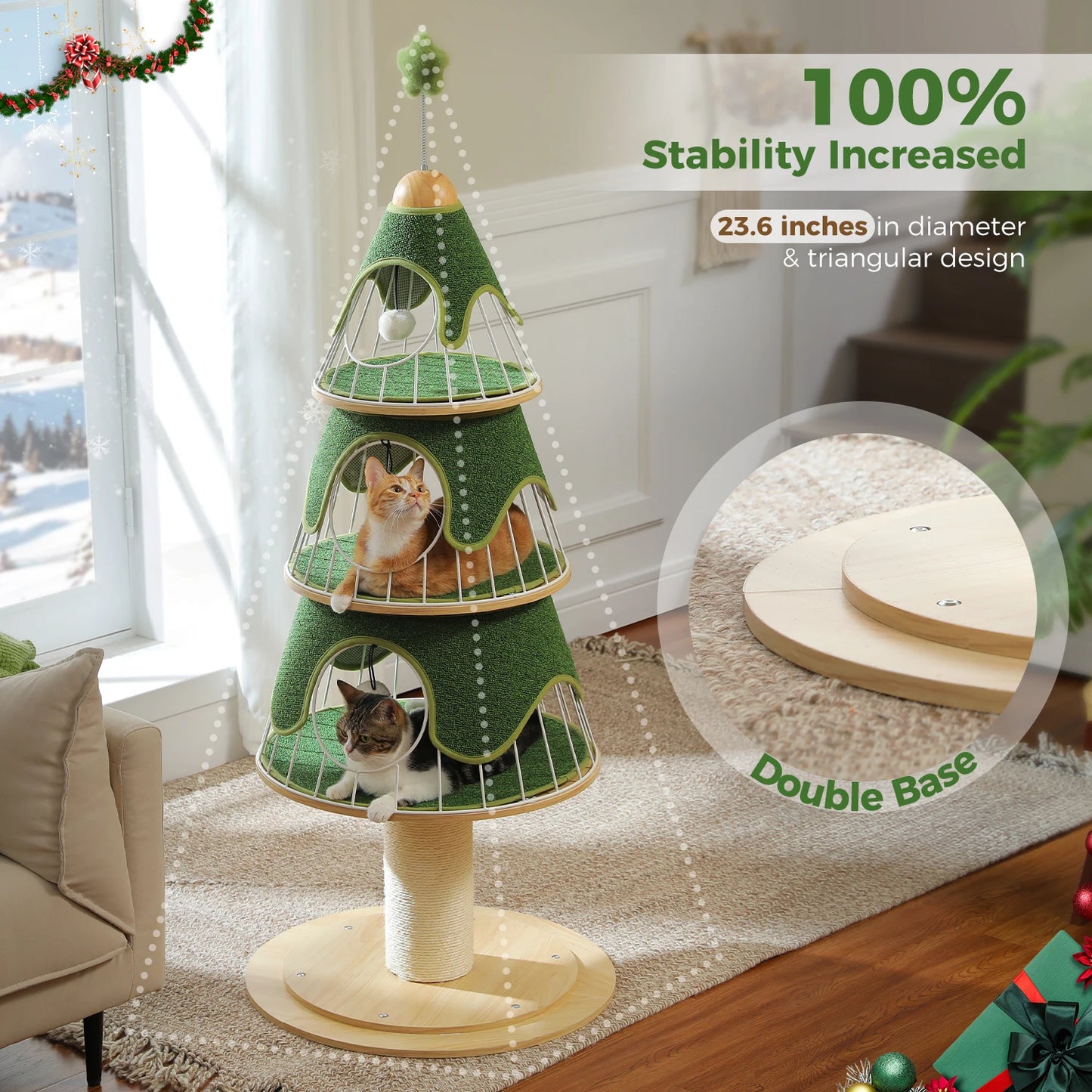 PAWZ Road Christmas Multi Level Cat Tree Tower With 3 Cozy Condos And Pompoms