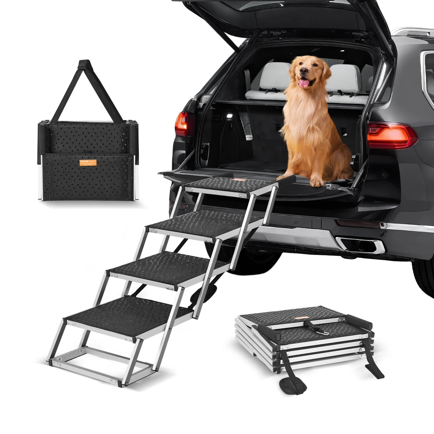 SucceBuy Car SUV Truck Dog Stairs Folding Portable Aluminum Pet Steps 150 Lbs