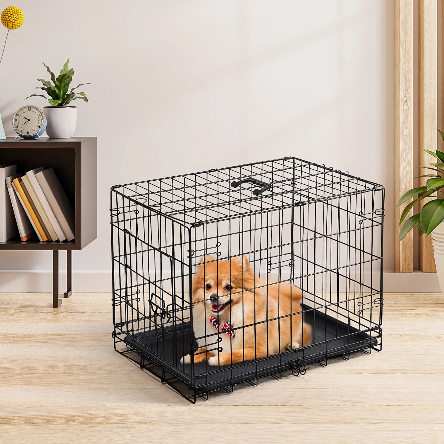 JHK 30 Inch Folding Single Door Wire Dog Cage With Leak Proof Pan For Indoor Outdoor