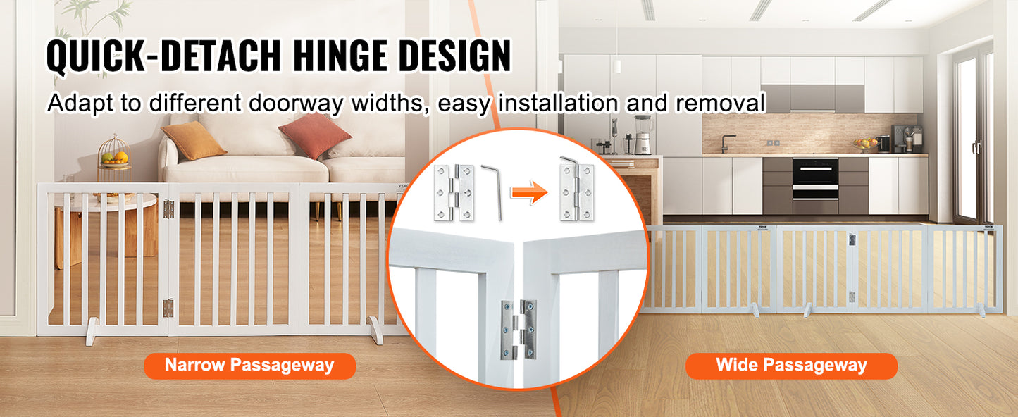 SucceBuy Free Standing Dog Gate With 3 Panels Foldable For Narrow Passages