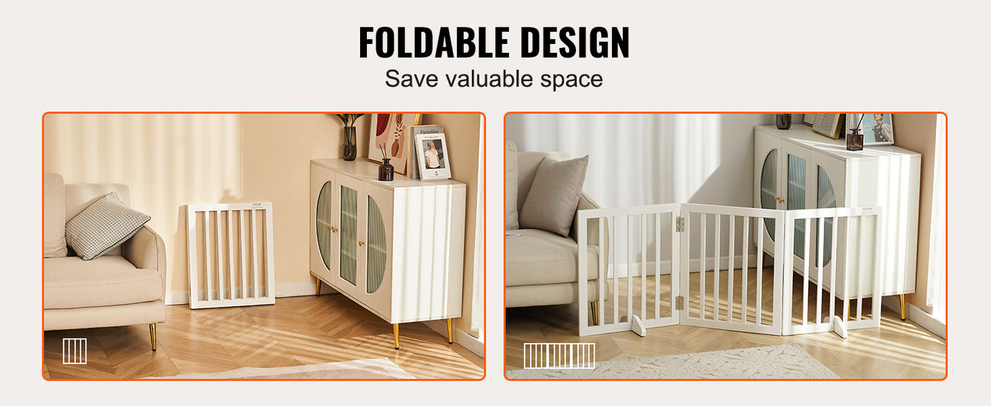 SucceBuy Free Standing Dog Gate With 3 Panels Foldable For Narrow Passages