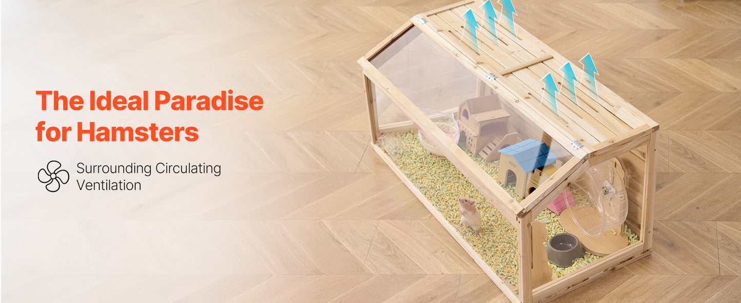 Wooden Hamster Cage With 270 Degree Viewing And Openable Top Ventilated Habitat