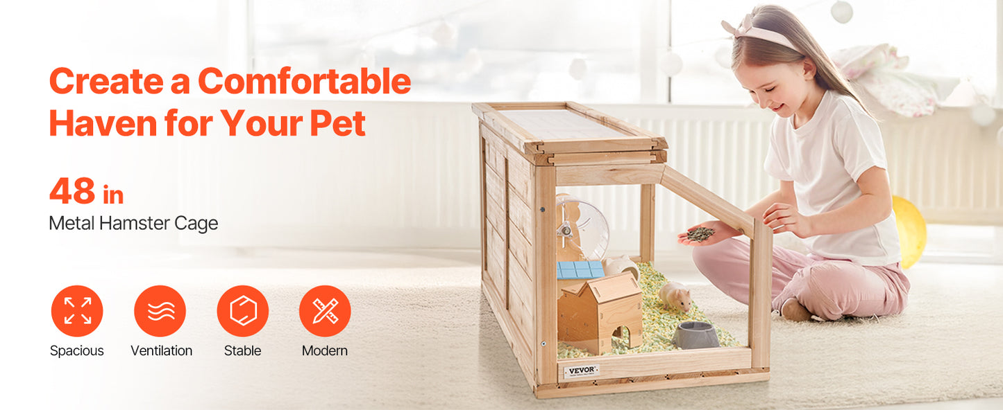 Wooden Hamster Cage With 270 Degree Viewing And Openable Top Ventilated Habitat